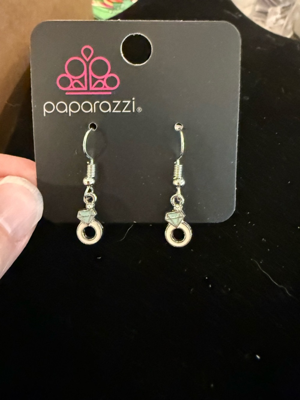 Paparazzi Silver diamond ring Drop Earrings
